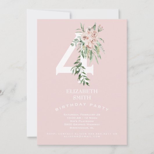 Roze zoete 4th Birthday Party Invitation Kaart (Voorkant)