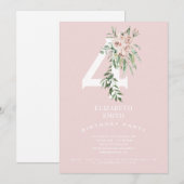 Roze zoete 4th Birthday Party Invitation Kaart (Voorkant / Achterkant)