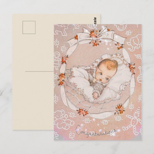  roze zoete Baby Briefkaart (Voorkant / Achterkant)