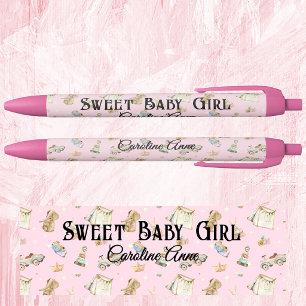 Roze Zoete Baby Meisje, Naam, Zwarte Inkt Pen