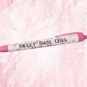 Roze Zoete Baby Meisje, Naam, Zwarte Inkt Pen