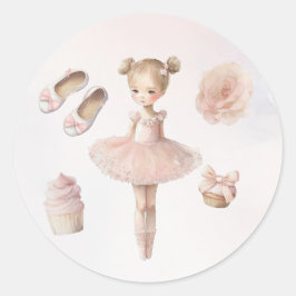 Roze, zoete Ballerina Classic Round Sticker