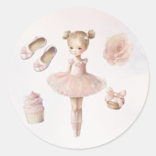 Roze, zoete Ballerina Classic Round Sticker
