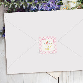 Roze Zoete Bloemige Baby Meisje Enveloppe Zegellak Vierkante Sticker