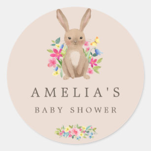 Roze Zoete Bos Konijn Baby Shower Favor Seal Ronde Sticker