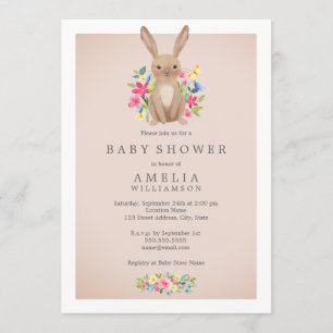 Roze zoete boskonijn babyshower uitnodiging