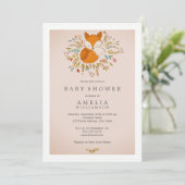 Roze zoete bosvos babyshower uitnodiging (Staand voorkant)
