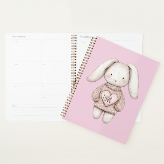 Roze Zoete Cute Konijn Roze Trui Hart Planner (Display)