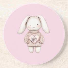 Roze Zoete Cute Konijn Roze Trui Hart Zandsteen Onderzetter
