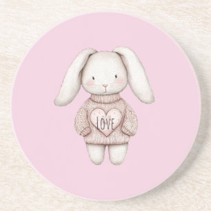 Roze Zoete Cute Konijn Roze Trui Hart Zandsteen Onderzetter