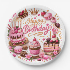 Roze Zoete Dessert Verjaardagsfeestje Papieren Bor Bordje