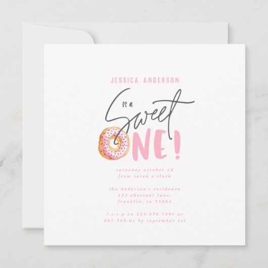 roze zoete donut 1 verjaardag multi foto (Achterkant)