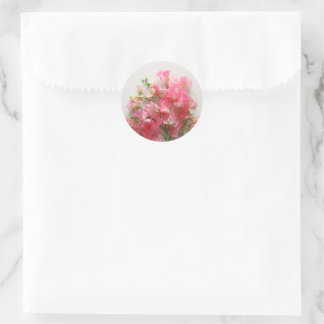 Roze zoete erwt boeket bruiloft ronde sticker