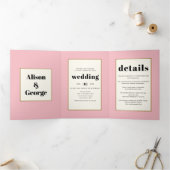 roze zoete erwt en initialen bloemenbruiloft drieluik uitnodiging (Binnen)