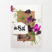 roze zoete erwt en initialen bloemenbruiloft drieluik uitnodiging (Cover)