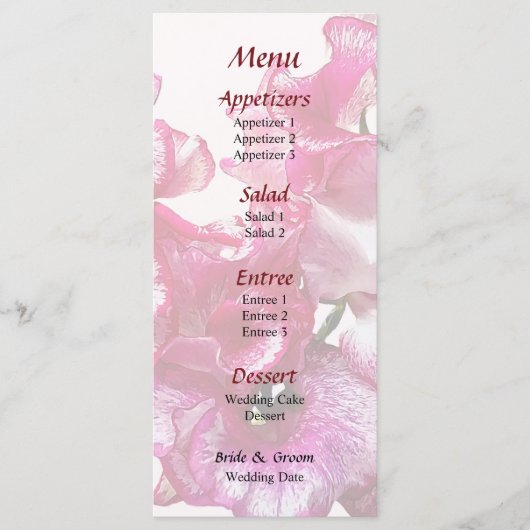 Roze Zoete Erwt Hart Trouwmenu Menu (Voorkant)