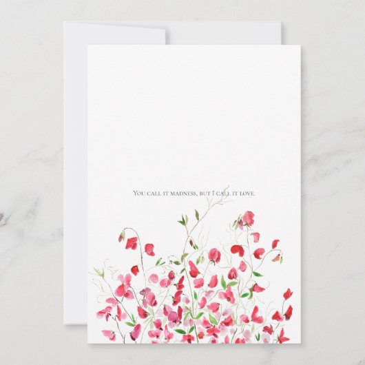 Roze zoete erwten aquarel huwelijksuitnodiging kaart (Achterkant)