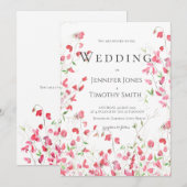 Roze zoete erwten aquarel huwelijksuitnodiging kaart (Voorkant / Achterkant)