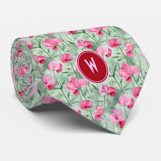 Roze zoete erwten Bloemen Stropdas (Opgerold)