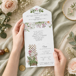 Roze Zoete Erwten en Rozen Bruiloft All In One Uitnodiging