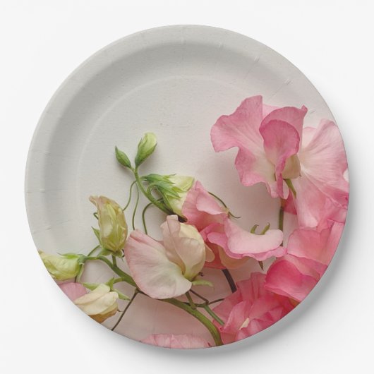 roze zoete erwten, vers papieren bordje (Voorkant)