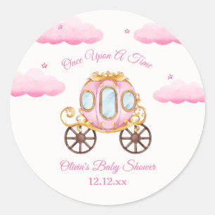 Roze Zoete Feeën Prinses Koets Baby Shower  Ronde Sticker