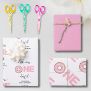 Roze Zoete Kleine Miss 1e Verjaardag  Inpakpapier Vel