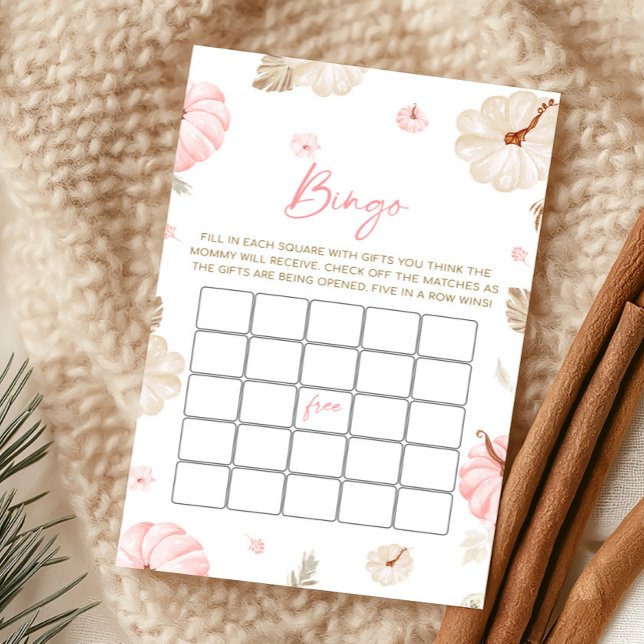 Roze Zoete Kleine Pompoen Herfst Bingo Spel (Girl Fall Pumpkin Baby Shower Bingo Game)
