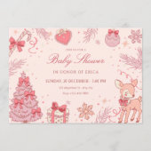 Roze zoete winter baby shower kaart (Voorkant)