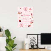 Roze Zoetehart Donuts Welkom Baby Shower Poster (Thuiskantoor)