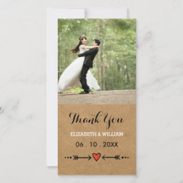 Roze Zoeteliefjes & Pijlen Rustic Trouw Bruidspaar Bedankkaart