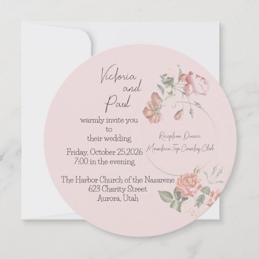 Roze zoetheid Ronde bruiloft uitnodiging (Voorkant)