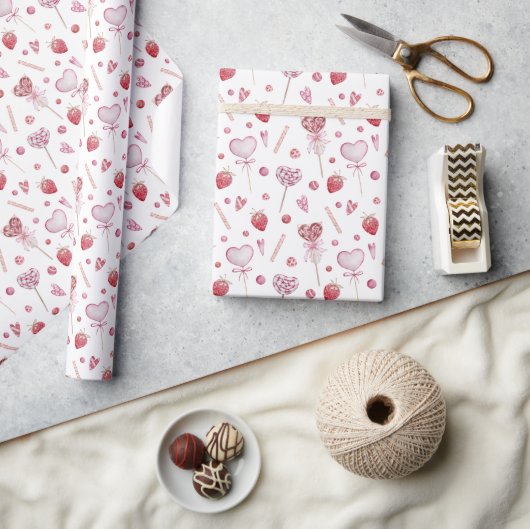 Roze Zoetigheden Valentijnsdag Cadeaupapier (Crafts)