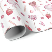 Roze Zoetigheden Valentijnsdag Cadeaupapier (Rol Hoek)