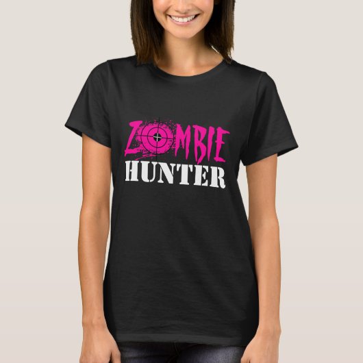 Roze zombie hunter t shirt voor vrouwen en meisjes (Voorkant)