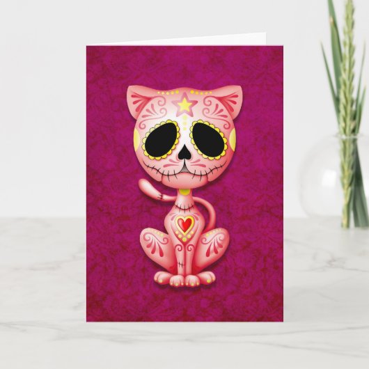 Roze Zombie Sugar Kitten Kaart (Voorkant)