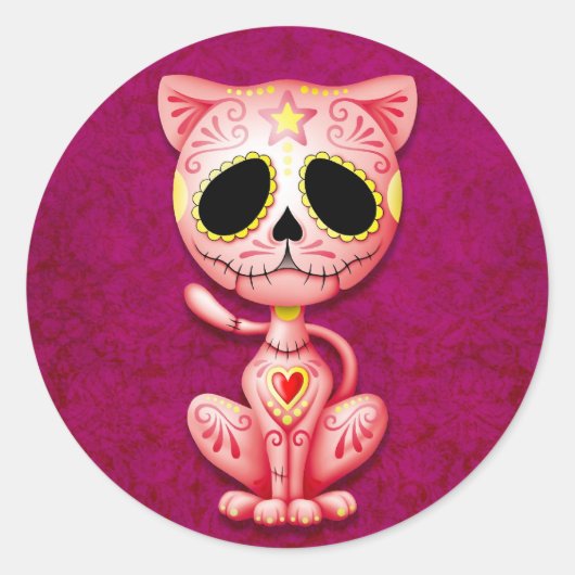 Roze Zombie Sugar Kitten Ronde Sticker (Voorkant)