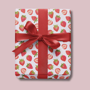 Roze zomer aardbeienpatroon cadeaupapier