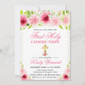 Roze Zomer Bloemen Eerste Heilige Communie Kaart (Voorkant)