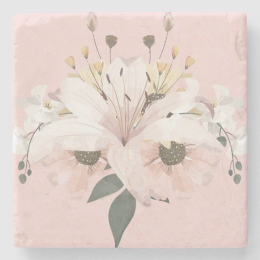 Roze Zomer Bloemen Stenen Onderzetter (Voorkant)