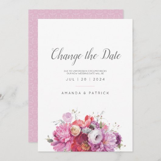 Roze Zomer Bloemen Waterverf Bruiloft Save The Dat Save The Date (Voorkant / Achterkant)