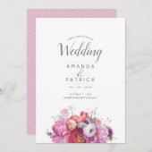 Roze Zomer Bloemen Waterverf Bruiloft Uitnodiging (Voorkant / Achterkant)