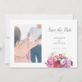 Roze Zomer Bloemen Waterverf Trouwfoto Save The Date (Voorkant)