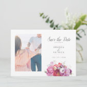 Roze Zomer Bloemen Waterverf Trouwfoto Save The Date (Staand voorkant)