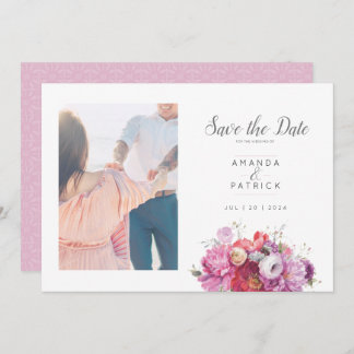 Roze Zomer Bloemen Waterverf Trouwfoto Save The Date