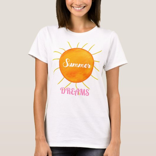 Roze Zomer Dromen Geel Sinaasappel Zon T-shirt (Voorkant)