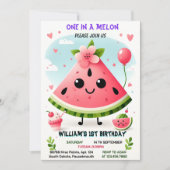 Roze zomer een in een meloen eerste 1e verjaardag kaart (Voorkant)