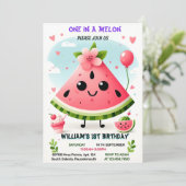 Roze zomer een in een meloen eerste 1e verjaardag kaart (Staand voorkant)