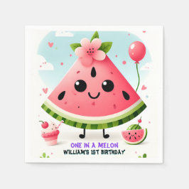 Roze zomer een in een meloen eerste 1e verjaardag servet