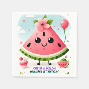 Roze zomer een in een meloen eerste 1e verjaardag servet